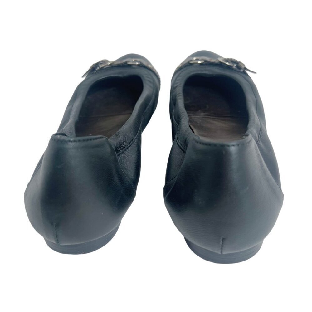 AGL Monika Cap Toe Ballet Flat Black Leather Bronze Buckle Women's Size 9.5 - Picture 3 of 9